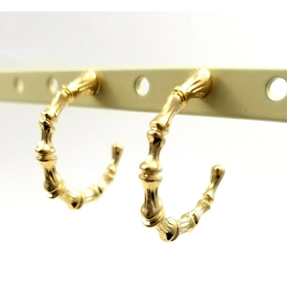 Gold Hoop Earrings Bamboo Shaped 1.25" Drop